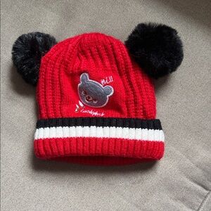Red and Black Kids Pom-Pom Beanie